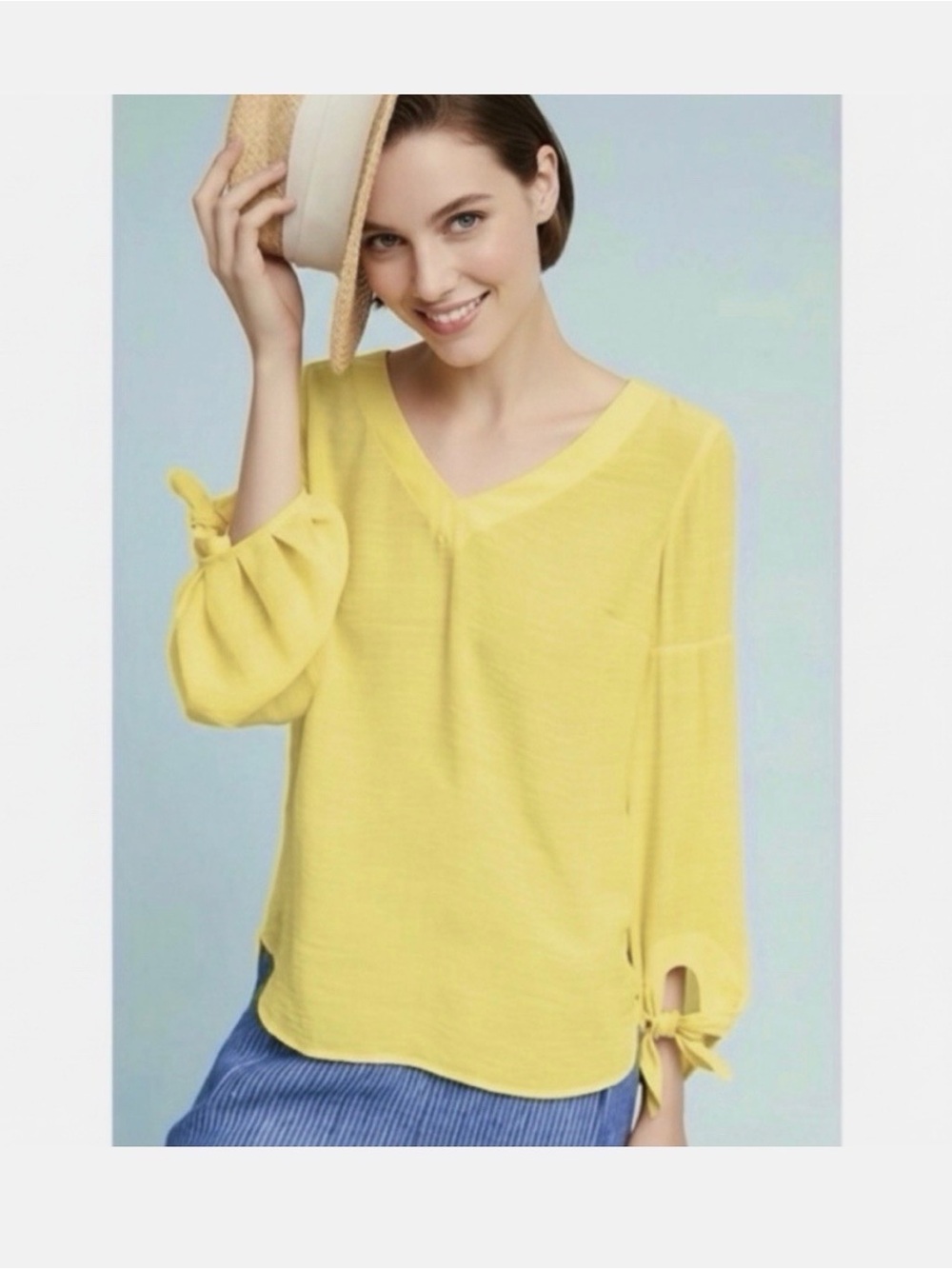 Maeve Anthropologie Verona Yellow Long Sleeve Tie Cuff Blouse Top Women’s XS